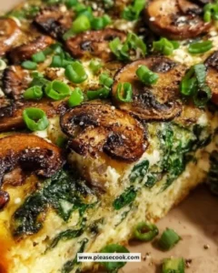Delicious spinach mushroom breakfast casserole fresh out of the oven.
