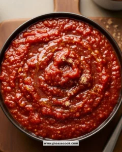 Homemade sweet pizza sauce ready for use on pizzas