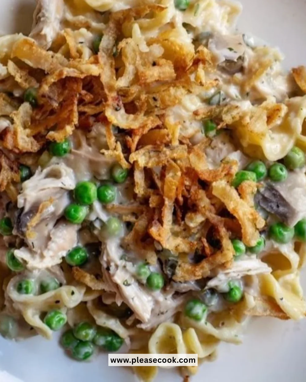 Crispy Tuna Noodle Casserole with golden topping and ingredients visible