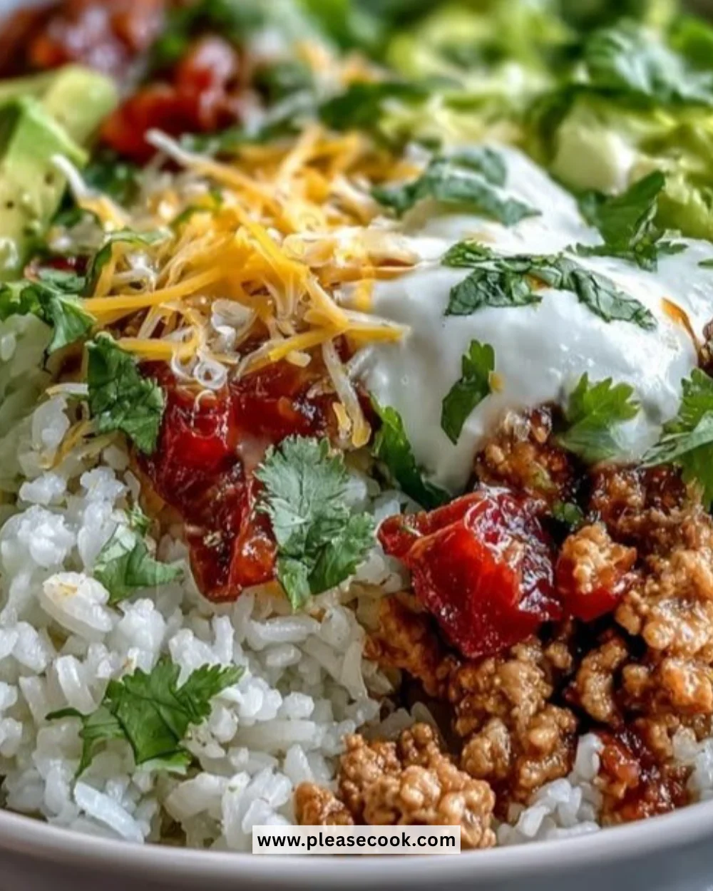 Delicious Turkey Taco Bowl topped with fresh ingredients and served in a bowl