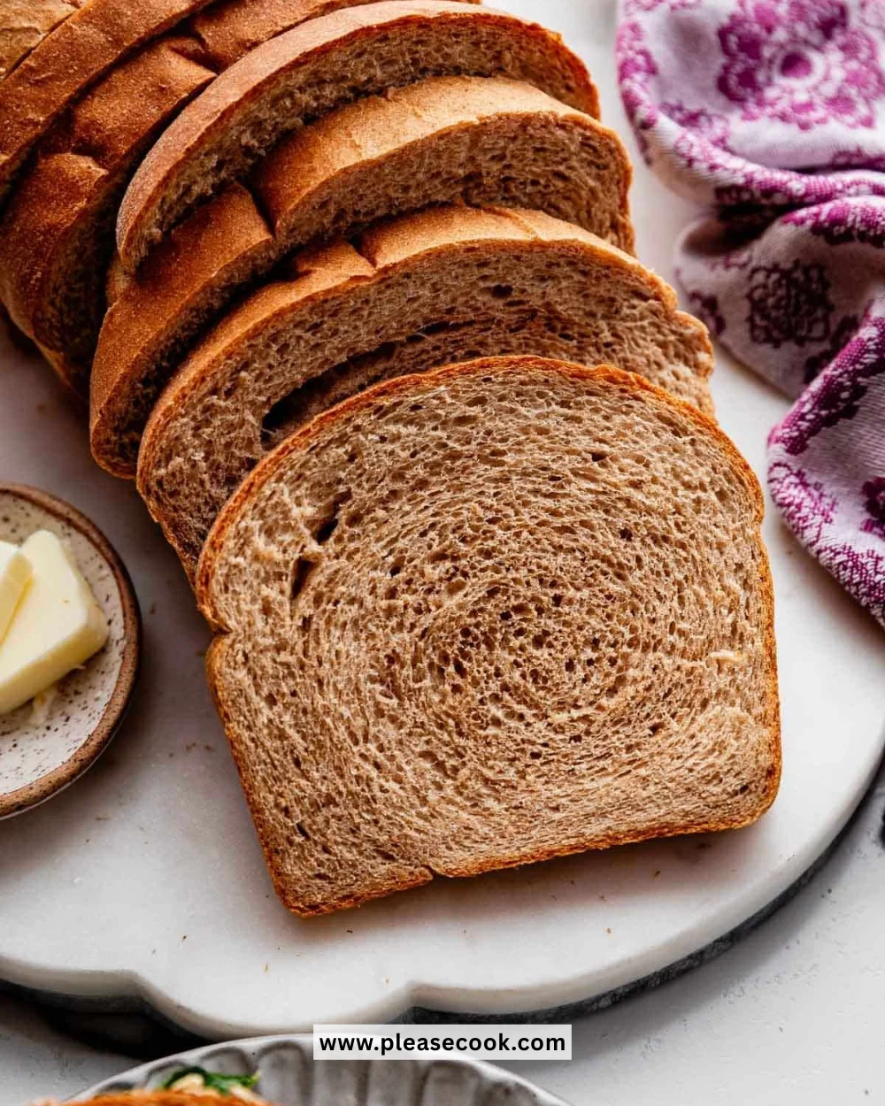 Soft and hearty whole wheat bread fresh out of the oven.