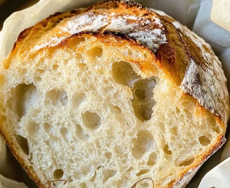 Freshly baked 2 hour no knead bread with a golden crust