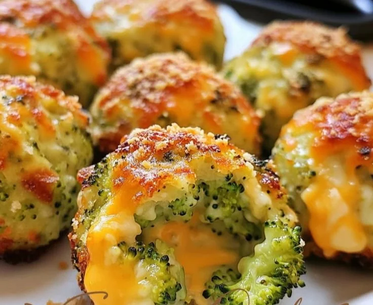 Baked Broccoli Cheese Balls served on a plate