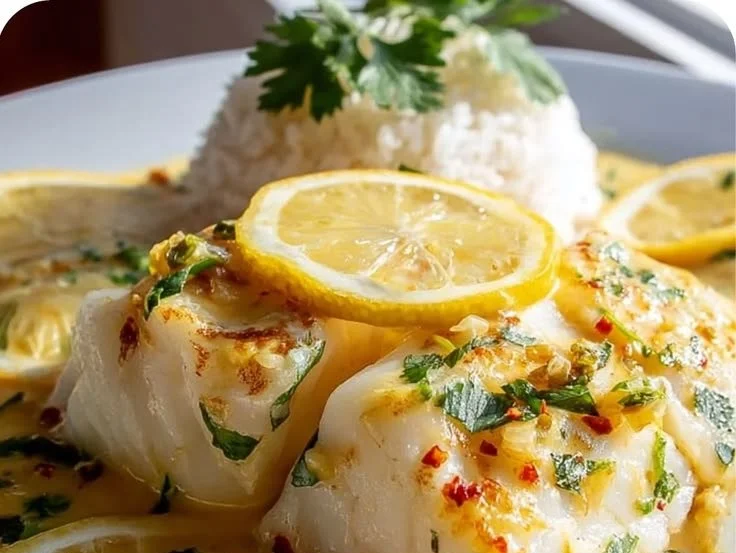 Baked Cod in Coconut Lemon Cream Sauce