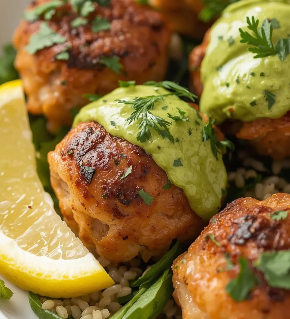 Baked Salmon Meatballs with Creamy Avocado Sauce