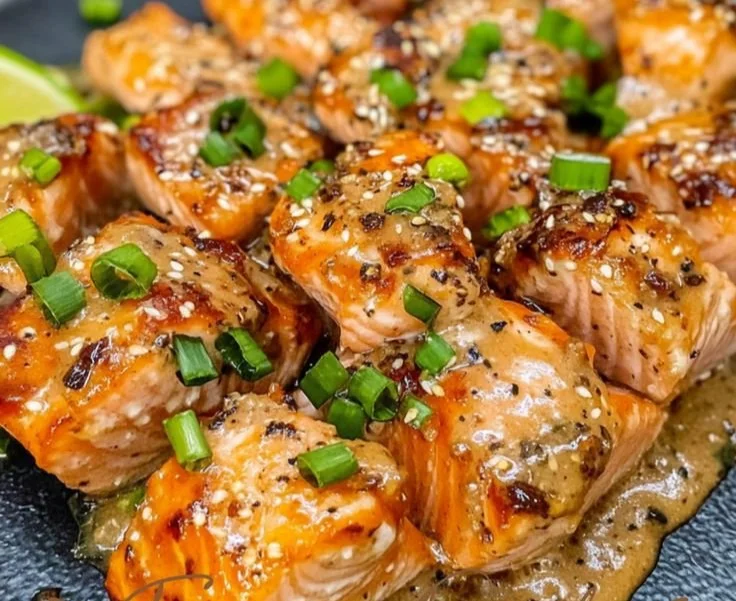 Bang Bang Salmon dish garnished and ready to serve