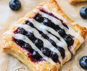 Freshly baked Blueberry Danish pastry with blueberries and cream cheese filling