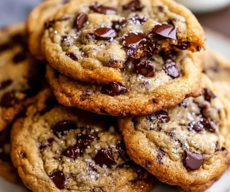 Freshly baked chocolate chip cookies on a cooling rack.