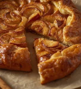 Freshly baked Cinnamon Apple Galette with caramelized apples and cinnamon spices