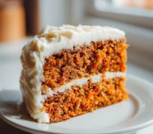 Delicious classic carrot cake with cream cheese frosting and decorative nuts