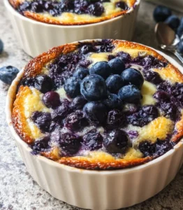 Creamy baked blueberry cottage cheese bowls topped with fresh blueberries and oats