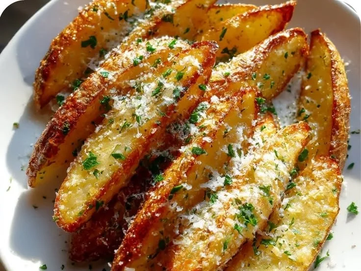 Crispy Garlic Parmesan Oven Baked Potato Wedges