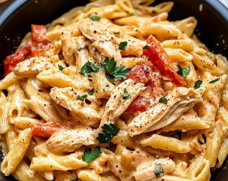 Crock Pot Creamy Cajun Chicken Pasta topped with fresh herbs