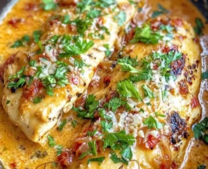 Delicious Crock Pot Marry Me Chicken served on a plate with herbs and creamy sauce.