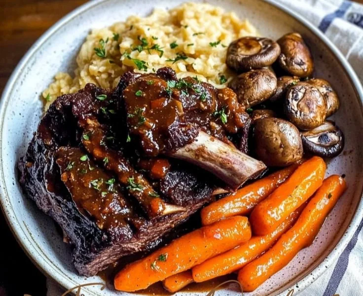 Delicious crockpot beef short ribs seasoned with herbs and spices