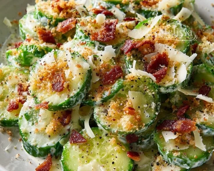 Cucumber Caesar Salad featuring crisp cucumbers, romaine lettuce, and creamy dressing