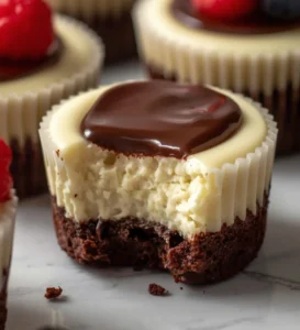 Decadent mini cheesecakes with a fudgy brownie bottom on a dessert plate