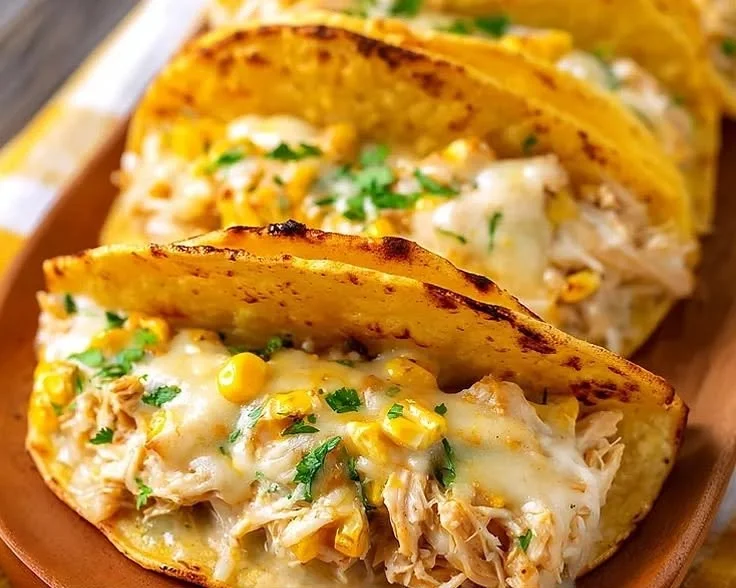 Delicious white chicken chili tacos served with fresh toppings and garnishes