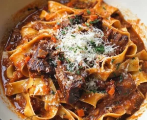 Delicious Dutch Oven Short Rib Ragu served with pappardelle pasta