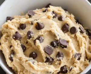 Bowl of edible chocolate chip cookie dough ready to enjoy safely without baking