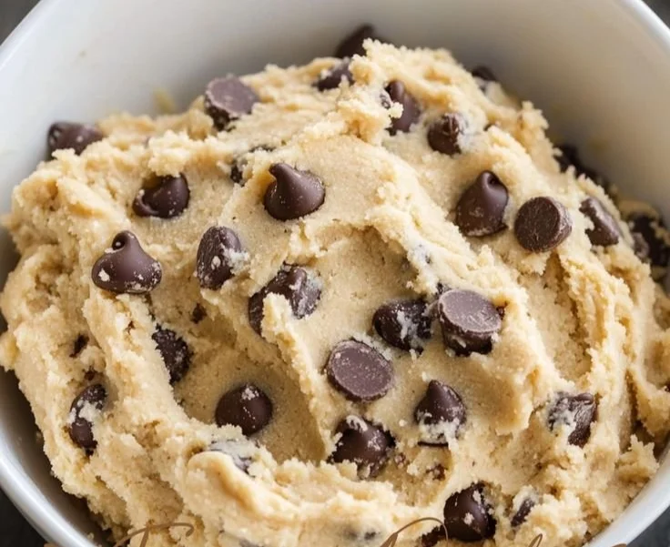 Bowl of edible chocolate chip cookie dough ready to enjoy safely without baking