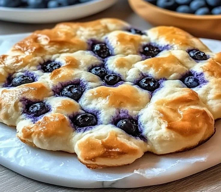 Fluffy cottage cheese blueberry cloud bread served on a white plate
