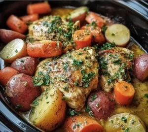 Delicious Garlic Butter Chicken served from a crockpot.