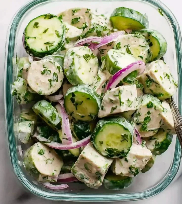 High-Protein Cucumber Salad with fresh ingredients in a bowl