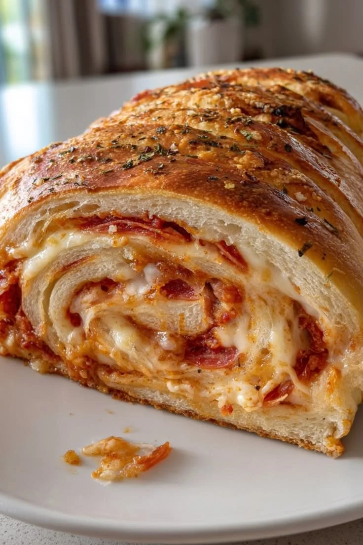 Homemade Pizza Stromboli roll with cheese and pepperoni