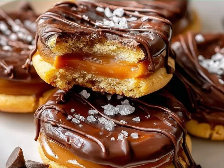 Delicious homemade Twix cookies with caramel and chocolate topping