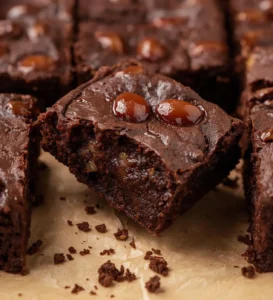 Healthy date brownies topped with nuts, perfect for a guilt-free dessert.