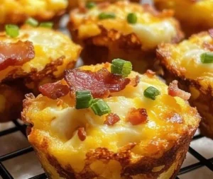 Loaded bacon and egg hash brown muffins on a plate