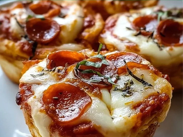 Mini deep dish crescent roll pizzas baked to perfection with cheese and toppings