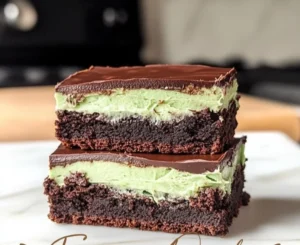 Delicious mint brownies topped with chocolate and mint frosting