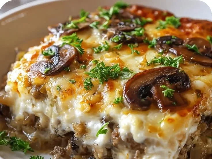 Mushroom and Swiss Burger Casserole