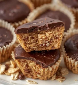 No-bake peanut butter oat cups arranged on a plate