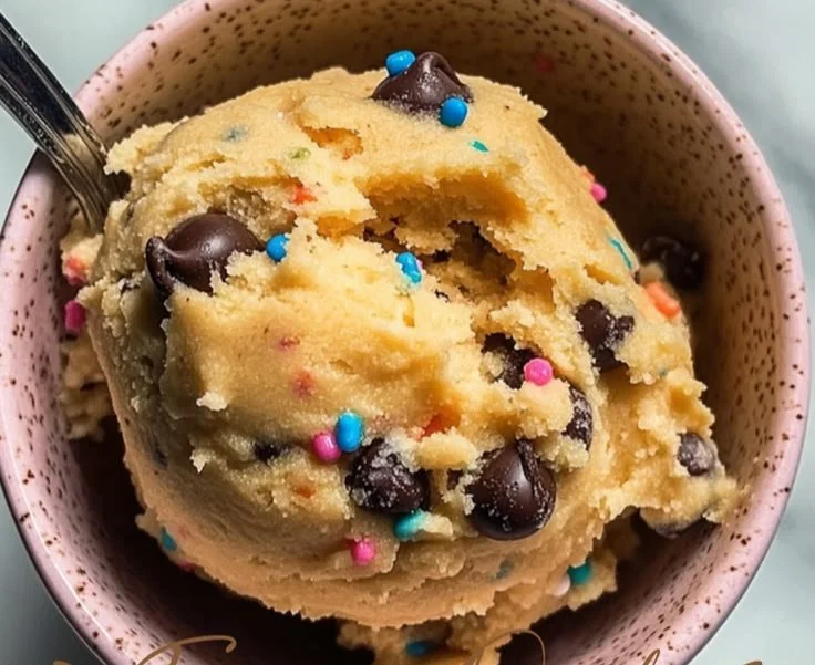 Three flavors of protein cookie dough in bowls on a countertop