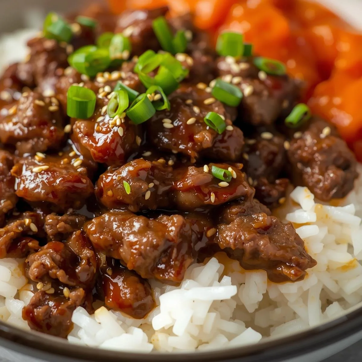 Delicious quick Korean ground beef served with rice and vegetables.