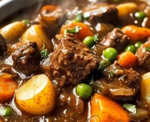 Delicious slow cooker beef stew filled with vegetables and tender beef chunks