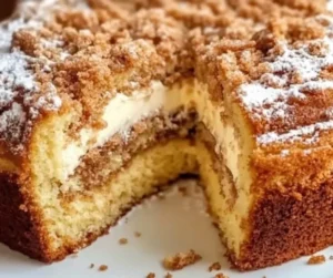 Delicious sour cream coffee cake topped with a crumbly streusel.