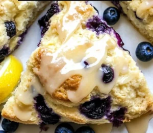 Delicious sourdough discard blueberry lemon scones fresh out of the oven