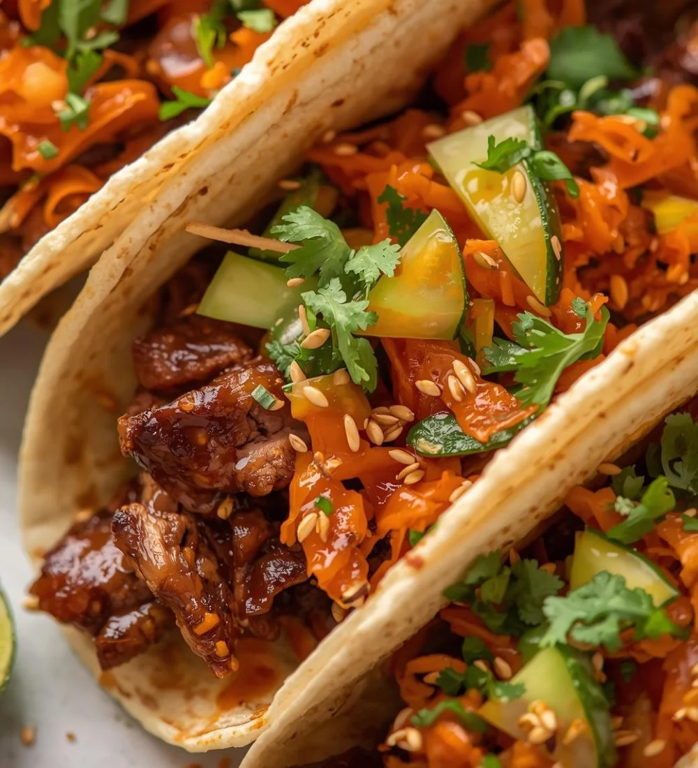 Spicy Korean BBQ Tacos with Quick Kimchi