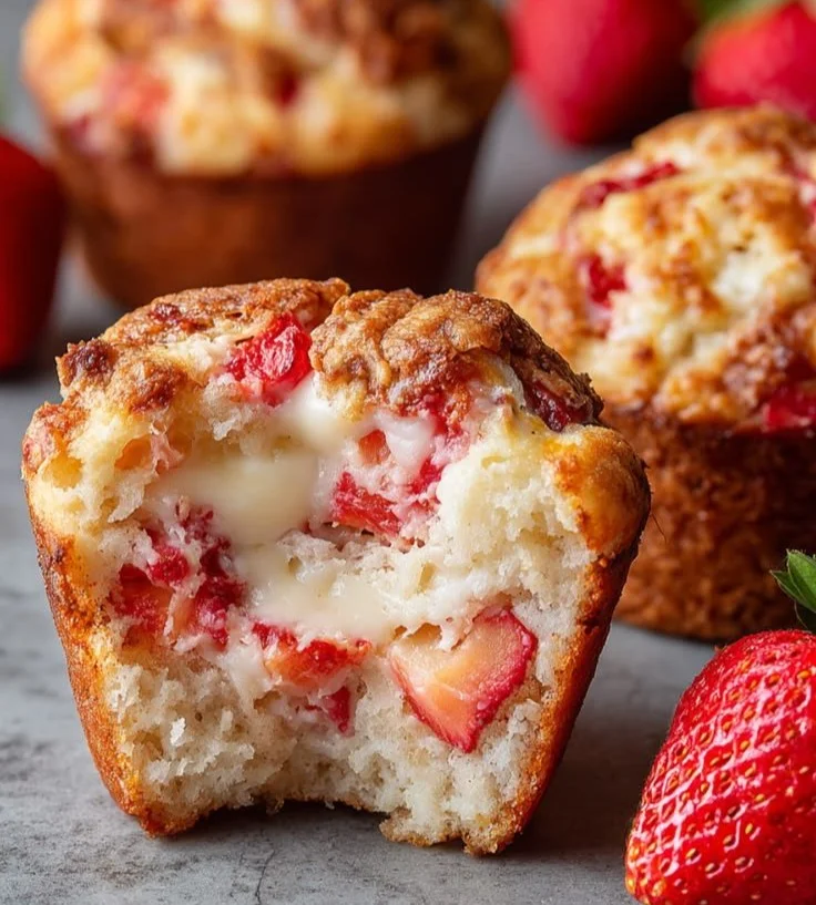 Healthy strawberry protein muffins baked to perfection.