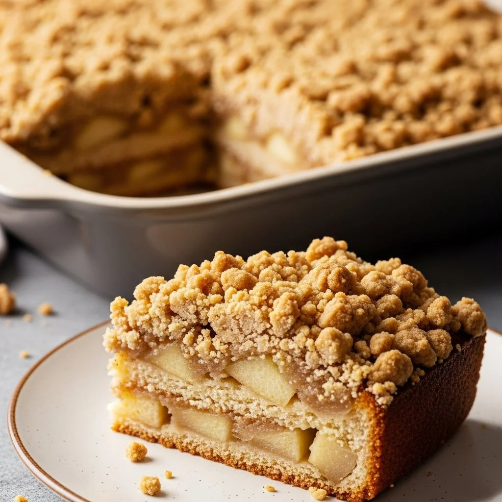 Delicious apple crisp coffee cake with a crumbly topping and apple filling