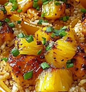 Teriyaki Pineapple Chicken and Rice Stuffed Peppers on a plate