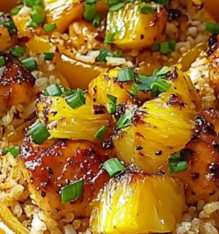 Teriyaki Pineapple Chicken and Rice Stuffed Peppers on a plate
