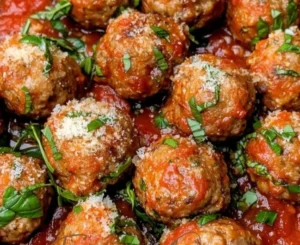 Delicious homemade Italian meatballs served with marinara sauce.