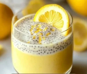 Delicious lemon cream chia pudding topped with fresh lemon zest and fruits