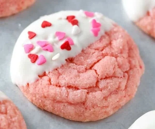 Plate of 3-Ingredient strawberry cookies made with cake mix