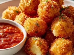 Crispy air fryer mozzarella poppers with melted cheese